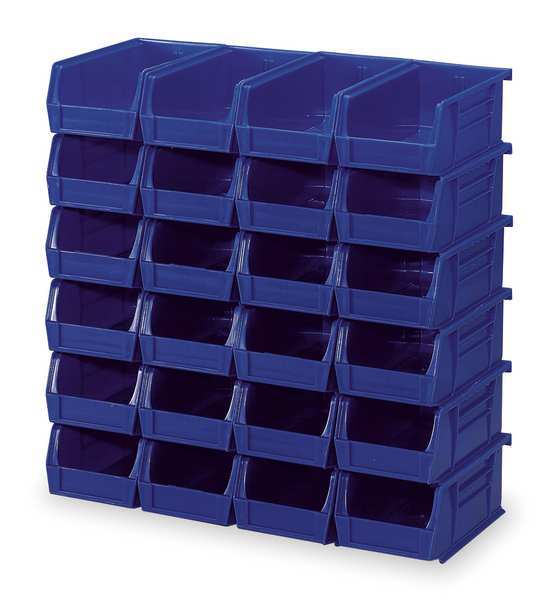 Hang & Stack Storage Bin, Blue, Plastic, 14 3/4 in L x 8 1/4 in W x 7 in H, 60 lb Load Capacity