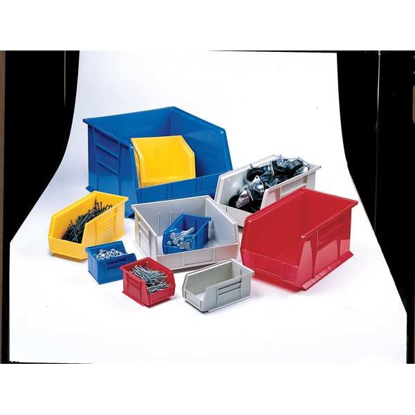 Hang & Stack Storage Bin, Red, Plastic, 14 3/4 in L x 16 1/2 in W x 7 in H, 75 lb Load Capacity