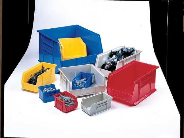 Hang & Stack Storage Bin, Blue, Plastic, 14 3/4 in L x 8 1/4 in W x 7 in H, 60 lb Load Capacity