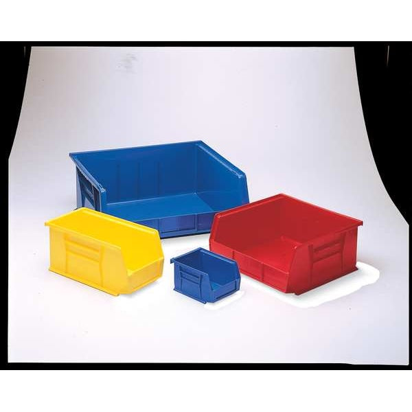 Hang & Stack Storage Bin, Red, Plastic, 14 3/4 in L x 16 1/2 in W x 7 in H, 75 lb Load Capacity