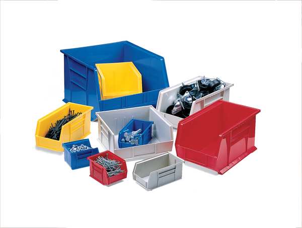 Hang & Stack Storage Bin, Blue, Plastic, 5 3/8 in L x 4 1/8 in W x 3 in H, 10 lb Load Capacity