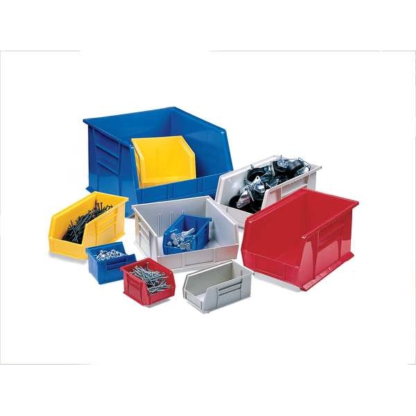 Hang & Stack Storage Bin, Red, Plastic, 14 3/4 in L x 16 1/2 in W x 7 in H, 75 lb Load Capacity