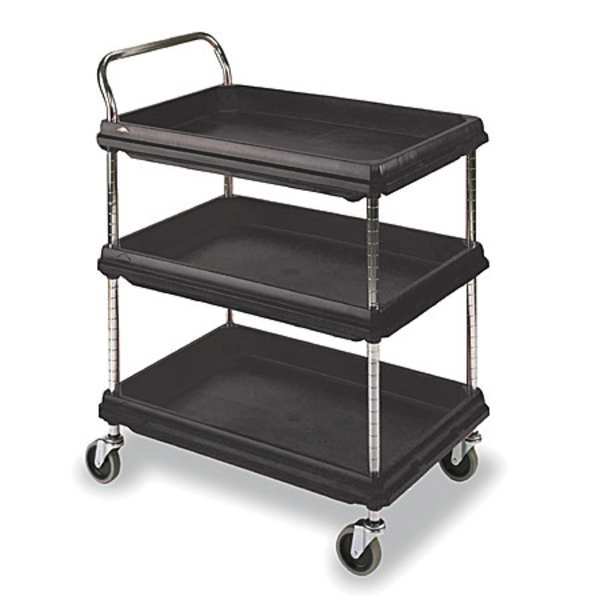Polymer Utility Cart with Deep Lipped Plastic Shelves, Raised, 3 Shelves, 400 lb