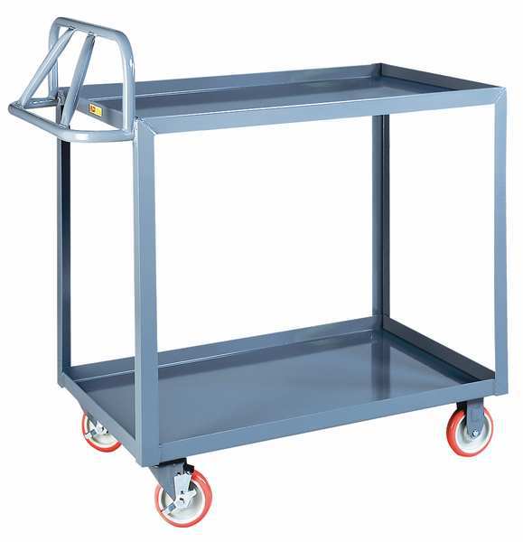 Steel Raised Handle Utility Cart, 2 Shelves, 1,200 lb