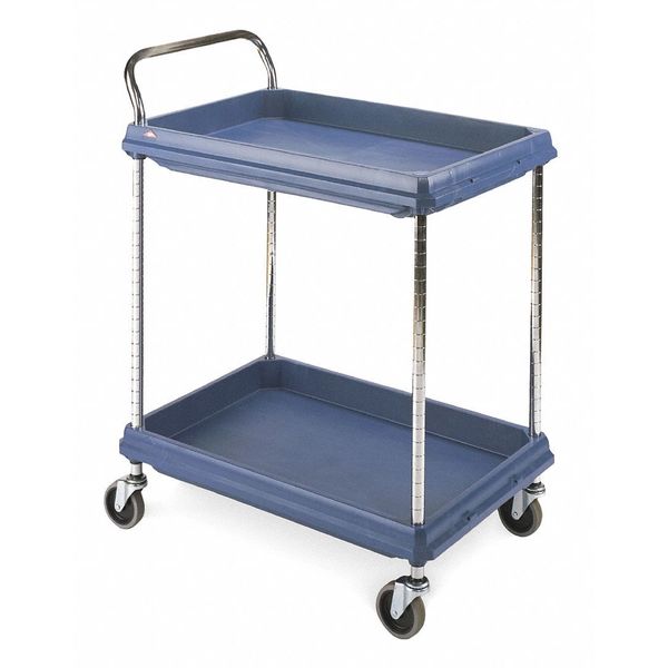 Polymer Utility Cart with Deep Lipped Plastic Shelves, Raised, 2 Shelves, 400 lb