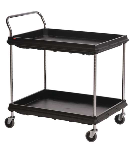 Polymer Utility Cart with Deep Lipped Plastic Shelves, Raised, 2 Shelves, 400 lb
