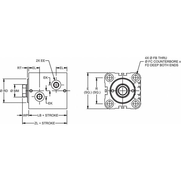 Cylinder, hyd, 32mm Bore, 100mm Stroke