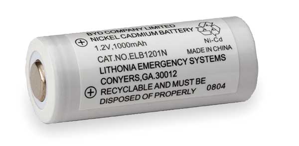 Battery, Nickel Cadmium, 1.2V, 1A/HR., Depth: 11/16 in