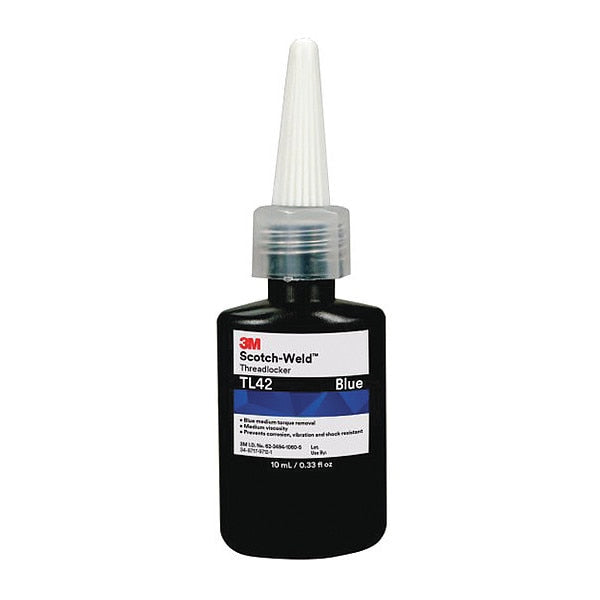 Threadlocker, 3M Scotch-Weld TL42, Blue, Medium Strength, Liquid, 10 mL Bottle