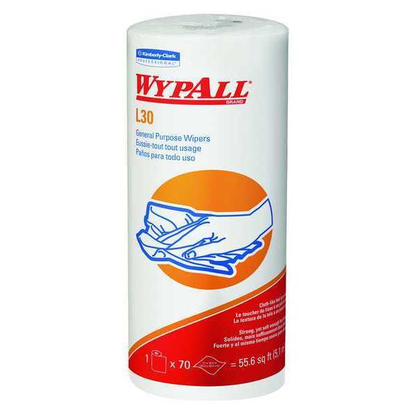 Dry Wipe Roll, White, Poly Wrapped Roll, Double Recreped (DRC), 70 Wipes, 10 1/2 in x 11 in