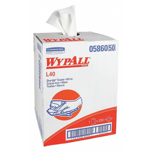 Dry Wipe Roll, White, Box, Double Recreped (DRC), 1 PK, 200 Wipes, 19 1/2 in x 42 in