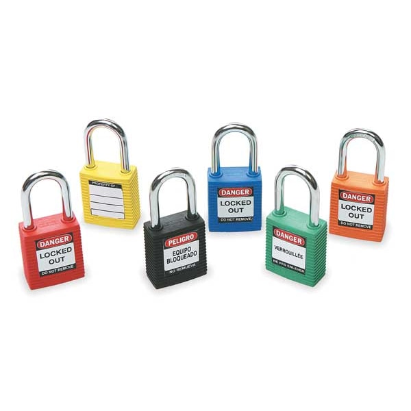 Lockout Padlock, Keyed Different, Nylon, Standard Body Size, 1-3/4 in H, Shackle Dia 1/4 in, Red