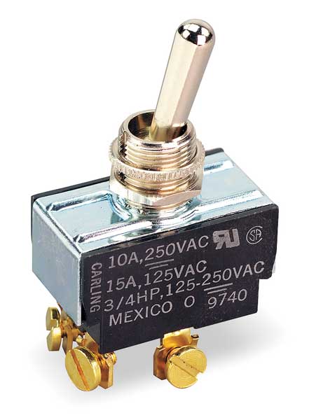 Toggle Switch, DPDT, 6 Connections, On/Off/On, 3/4 hp, 10A @ 250V AC, 15A @ 125V AC