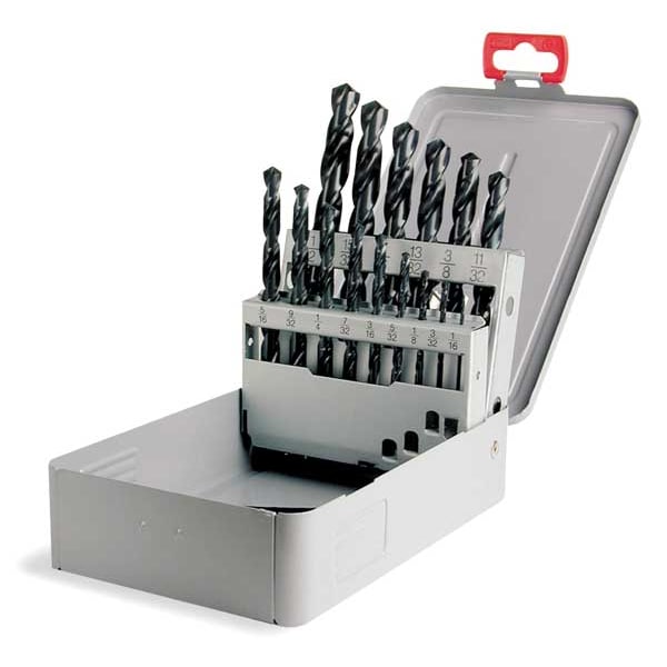15PC 135Â° Heavy-Duty Jobber Length Drill Set Cle-Line 1801 Steam Oxide HSS RHS/RHC 1/16-1/2x1/32