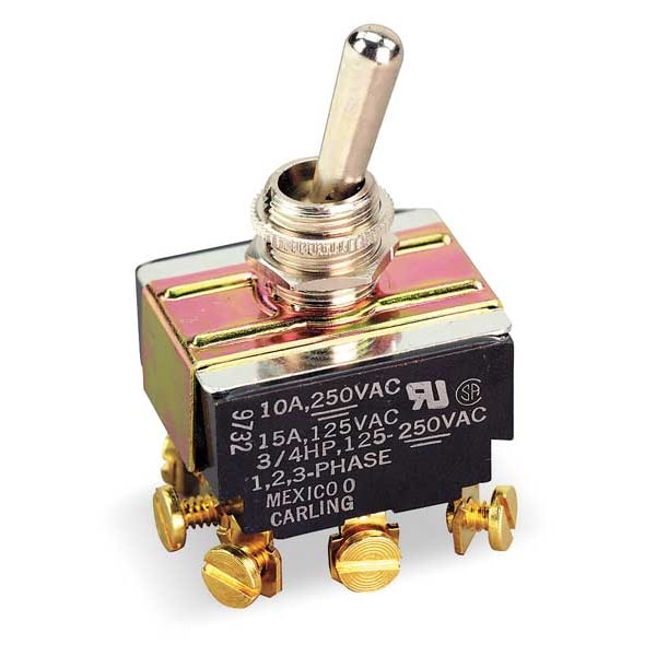Toggle Switch, 3PDT, 9 Connections, On/Off/On, 3/4 hp, 10A @ 250V AC, 15A @ 125V AC