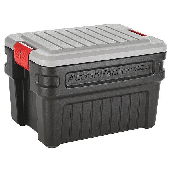 Black/Red Attached Lid Container, Plastic, 26 1/4 in L, 16 15/16 in W, 18 5/8 in H