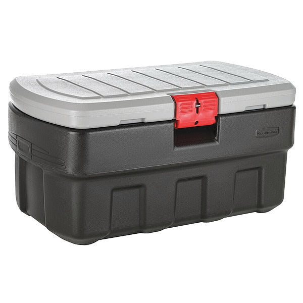 Black/Red Attached Lid Container, Plastic