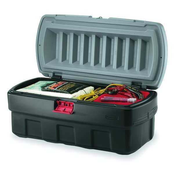 Black/Red Attached Lid Container, Plastic, 43 3/4 in L, 17 1/8 in W, 20 1/2 in H