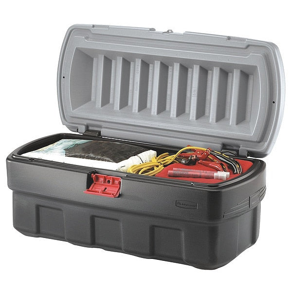 Black/Red Attached Lid Container, Plastic, 43 3/4 in L, 17 1/8 in W, 20 1/2 in H