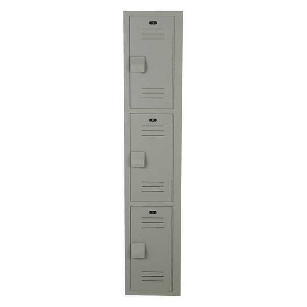 Wardrobe Locker, 15 in W, 18 in D, 72 in H, (1) Wide, (3) Openings, Gray