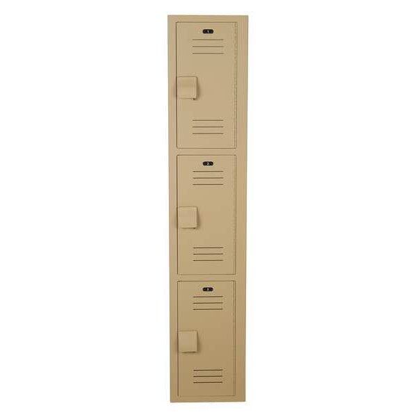 Wardrobe Locker, 12 in W, 15 in D, 60 in H, (1) Wide, (3) Openings, Beige