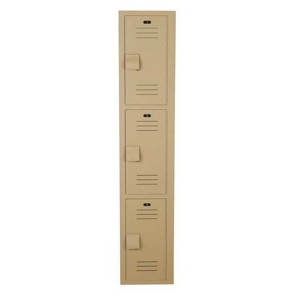 Wardrobe Locker, 12 in W, 18 in D, 72 in H, (1) Wide, (3) Openings, Beige