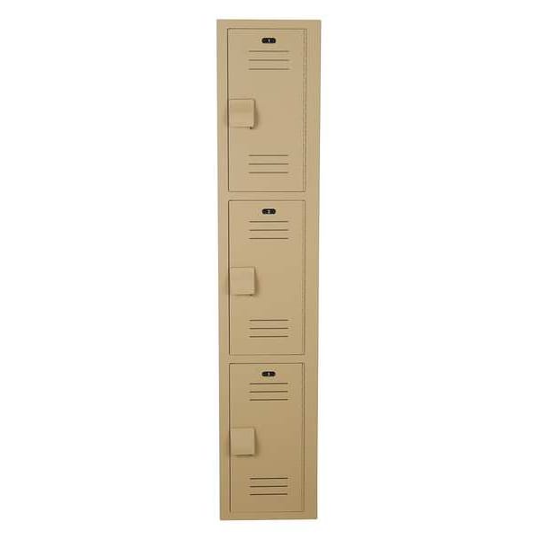 Wardrobe Locker, 12 in W, 12 in D, 60 in H, (1) Wide, (3) Openings, Beige