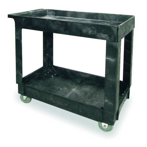 Structural Foam Utility Cart with Deep Lipped Plastic Shelves, Flat, 2 Shelves, 500 lb