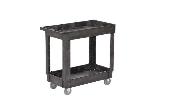 Structural Foam Utility Cart with Deep Lipped Plastic Shelves, Flat, 2 Shelves, 500 lb