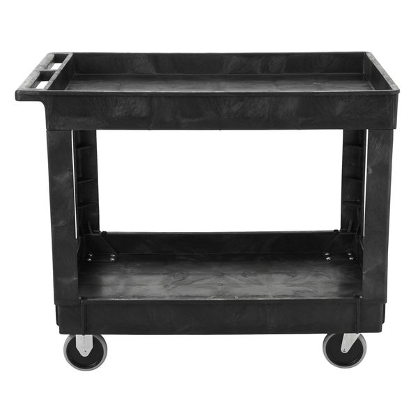 Structural Foam Utility Cart with Deep Lipped Plastic Shelves, Flat, 2 Shelves, 500 lb