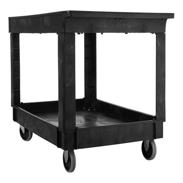 Structural Foam Utility Cart with Deep Lipped Plastic Shelves, Flat, 2 Shelves, 500 lb
