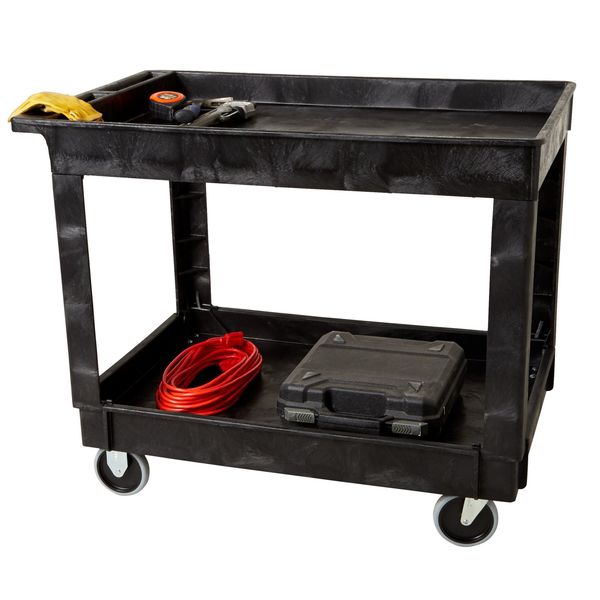 Structural Foam Utility Cart with Deep Lipped Plastic Shelves, Flat, 2 Shelves, 500 lb