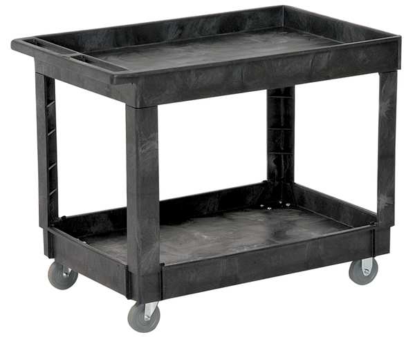 Structural Foam Utility Cart with Deep Lipped Plastic Shelves, Flat, 2 Shelves, 500 lb