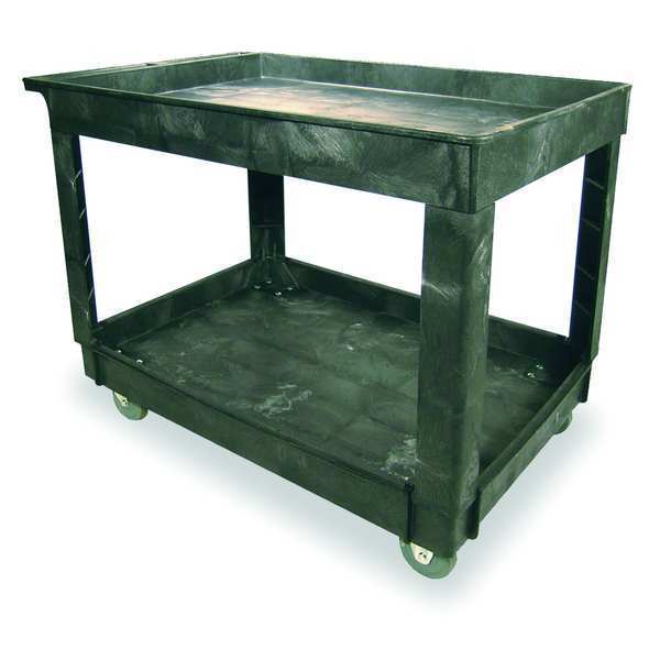 Structural Foam Utility Cart with Deep Lipped Plastic Shelves, Flat, 2 Shelves, 500 lb