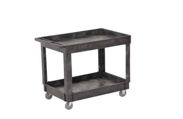 Structural Foam Utility Cart with Deep Lipped Plastic Shelves, Flat, 2 Shelves, 500 lb
