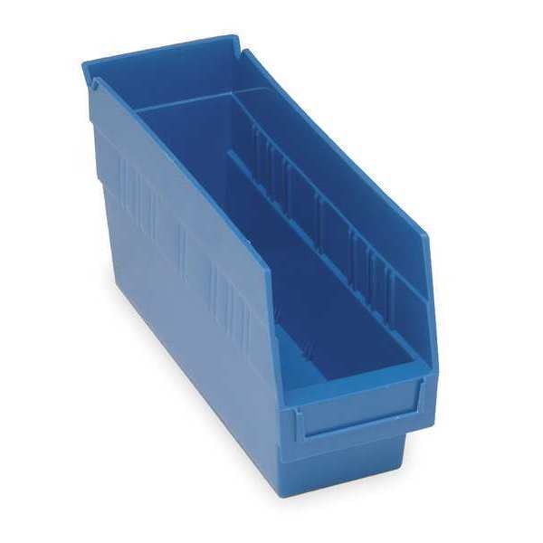 Shelf Storage Bin, Blue, Polypropylene, 11 5/8 in L x 4 1/8 in W x 6 in H, 50 lb Load Capacity