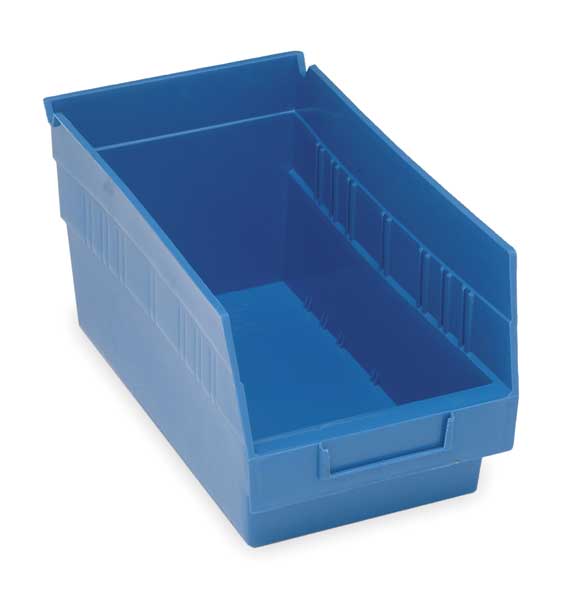 Shelf Storage Bin, Blue, Polypropylene, 11 5/8 in L x 6 5/8 in W x 6 in H, 50 lb Load Capacity