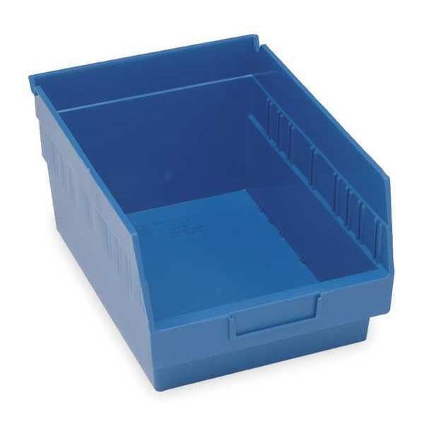 Shelf Storage Bin, Blue, Polypropylene, 11 5/8 in L x 8 3/8 in W x 6 in H, 50 lb Load Capacity