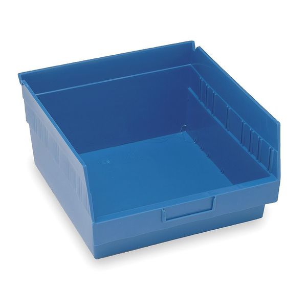 Shelf Storage Bin, Blue, Polypropylene, 11 5/8 in L x 11 1/8 in W x 6 in H, 50 lb Load Capacity