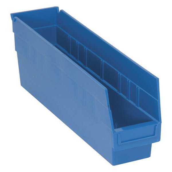Shelf Storage Bin, Blue, Polypropylene, 17 7/8 in L x 4 1/8 in W x 6 in H, 50 lb Load Capacity