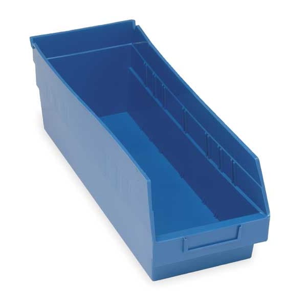 Shelf Storage Bin, Blue, Polypropylene, 17 7/8 in L x 8 3/8 in W x 6 in H, 50 lb Load Capacity