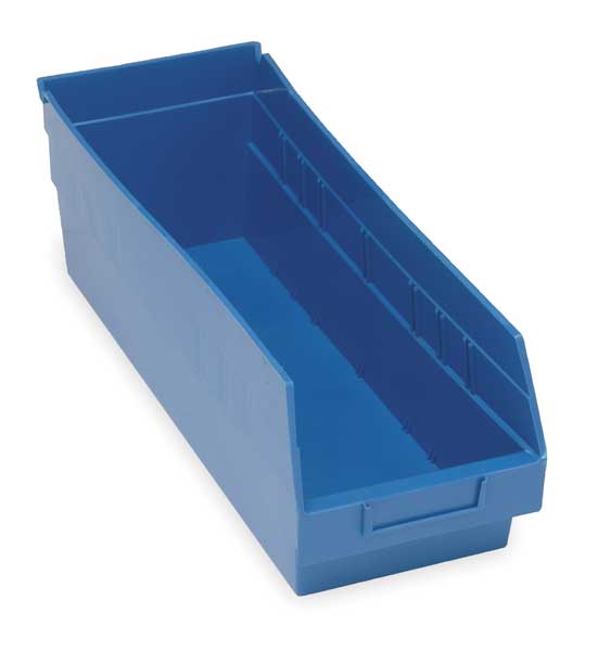 Shelf Storage Bin, Blue, Polypropylene, 17 7/8 in L x 6 5/8 in W x 6 in H, 50 lb Load Capacity