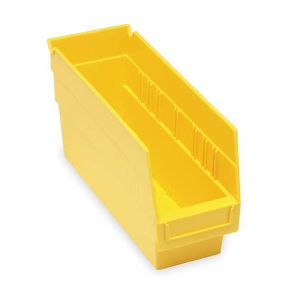 Shelf Storage Bin, Yellow, Polypropylene, 11 5/8 in L x 4 1/8 in W x 6 in H, 50 lb Load Capacity