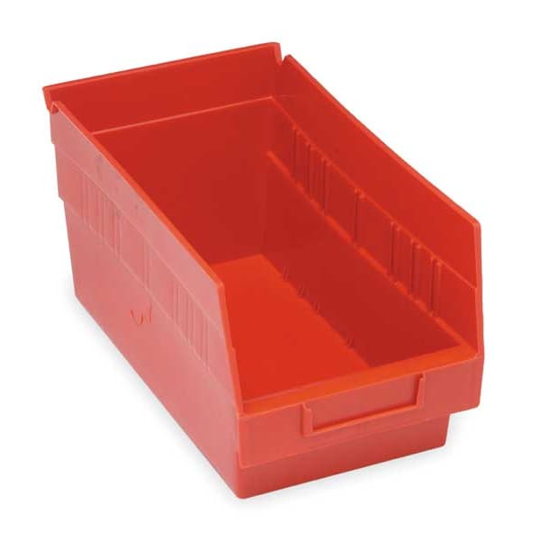 Shelf Storage Bin, Red, Polypropylene, 11 5/8 in L x 6 5/8 in W x 6 in H, 50 lb Load Capacity