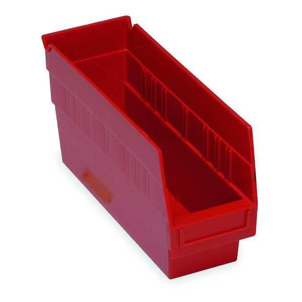 Shelf Storage Bin, Red, Polypropylene, 11 5/8 in L x 4 1/8 in W x 6 in H, 50 lb Load Capacity