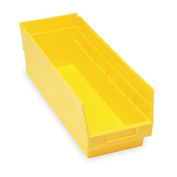 Shelf Storage Bin, Yellow, Polypropylene, 23 5/8 in L x 8 3/8 in W x 6 in H, 50 lb Load Capacity
