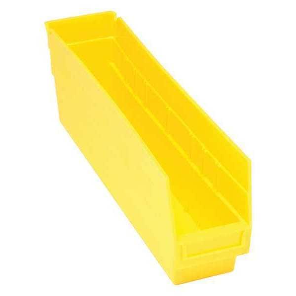 Shelf Storage Bin, Yellow, Polypropylene, 17 7/8 in L x 4 1/8 in W x 6 in H, 50 lb Load Capacity