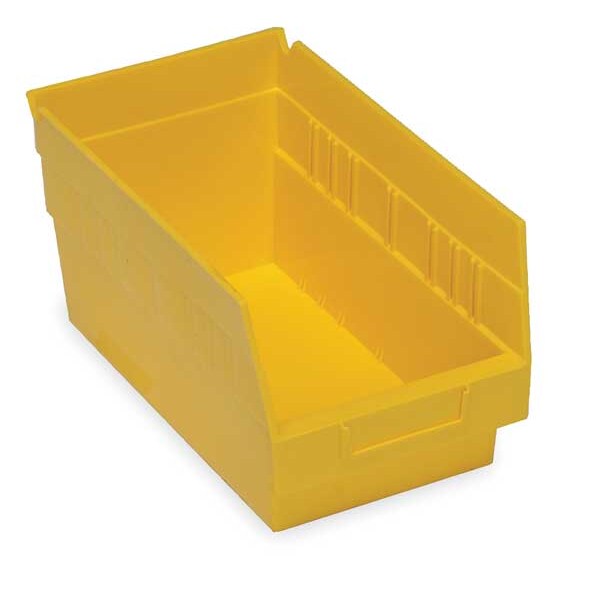 Shelf Storage Bin, Yellow, Polypropylene, 11 5/8 in L x 6 5/8 in W x 6 in H, 50 lb Load Capacity