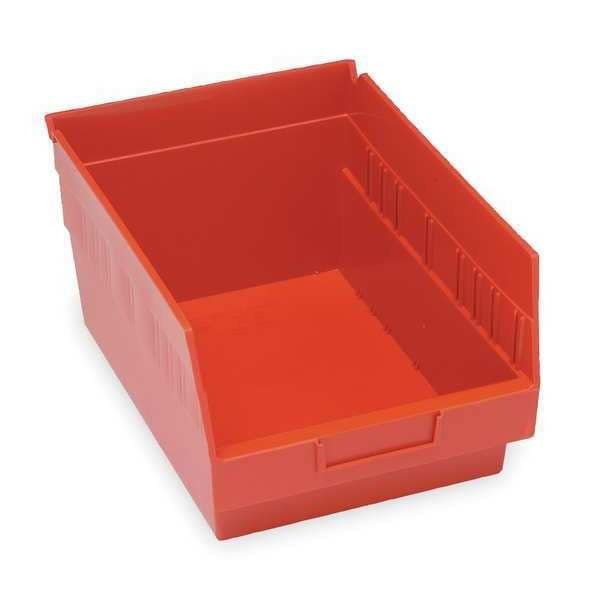Shelf Storage Bin, Red, Polypropylene, 11 5/8 in L x 8 3/8 in W x 6 in H, 50 lb Load Capacity