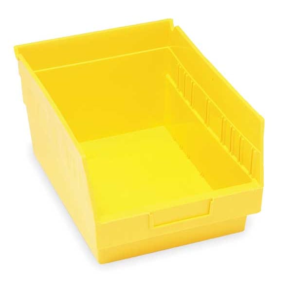 Shelf Storage Bin, Yellow, Polypropylene, 11 5/8 in L x 8 3/8 in W x 6 in H, 50 lb Load Capacity